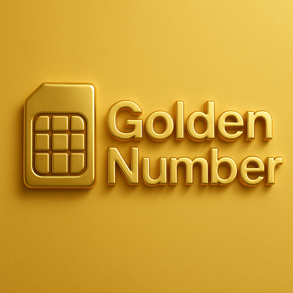 3D golden logo of Golden Number SIM card with metallic finish on a light gold background